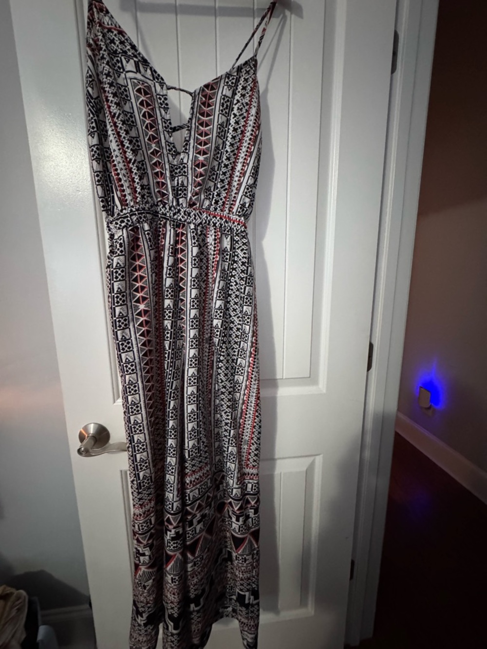 True Destiny Geometric Print Maxi Dress in White, Black & Red